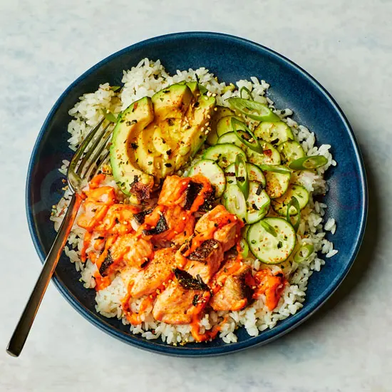 Salmon Bowl at Beantown Kebab, Boston MA
